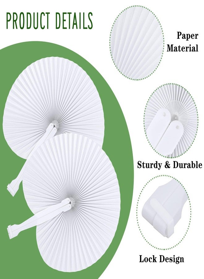 MCEAST 160 Pack Folding Wedding Paper Fans White Handheld Folding Fan Round Shaped Wedding Fans with Plastic Handle for Wedding Birthday Party Favors Supplies Home Decoration (Round) - Image 3